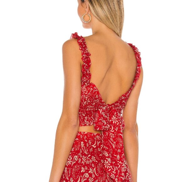 coolchange Red Smocked Ruffle Crop Top (S) - Picture 3 of 10